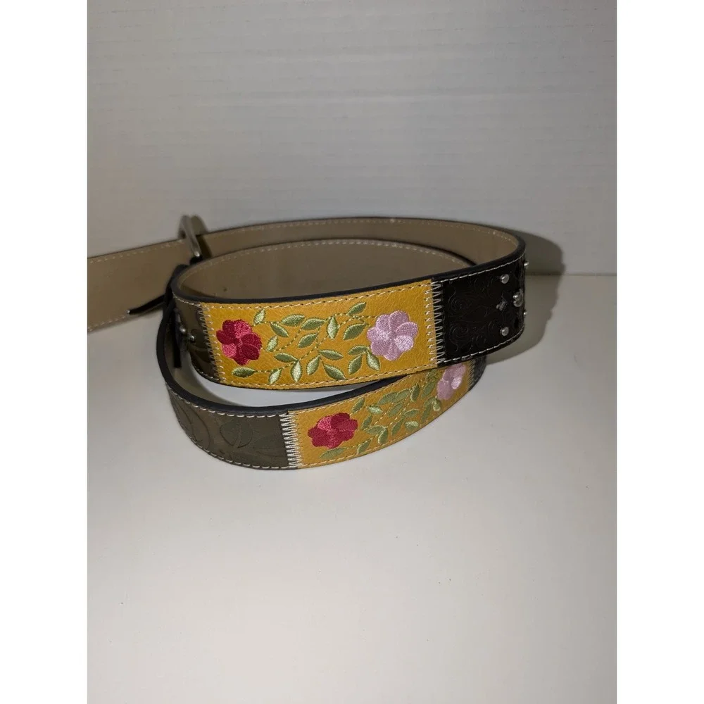Faux‎ Leather Floral Embroidered Colorful Studded Belt